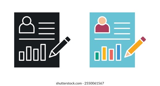 Ícone de descrição do trabalho definido na versão em preto e colorido