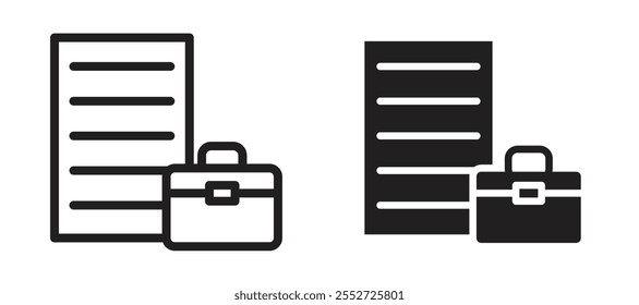 Conjunto de iconos de Vector de Descripción del trabajo negro relleno y estilo delineado.