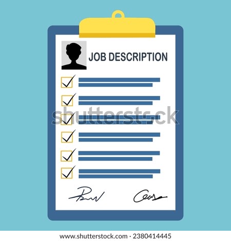 A job description is a written explanation that outlines the essential responsibilities and requirements for a vacant position. Job descriptions should be thorough, clear, and concise and include.