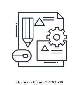Jobdesign-Symbol, lineare einzelne Illustration, dünne Linie, Webdesign-Zeichen, Umrisssymbol mit bearbeitbarem Strich auf weißem Hintergrund.