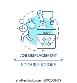 Job displacement blue concept icon. Negative automation impact on society abstract idea thin line illustration. Isolated outline drawing. Editable stroke. Roboto-Medium, Myriad Pro-Bold fonts used