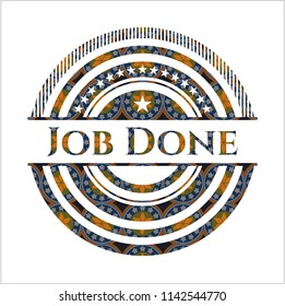 Job Done arabic badge background. Arabesque decoration.