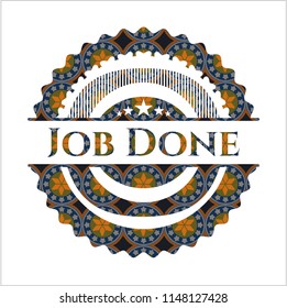 Job Done arabic style emblem. Arabesque decoration.