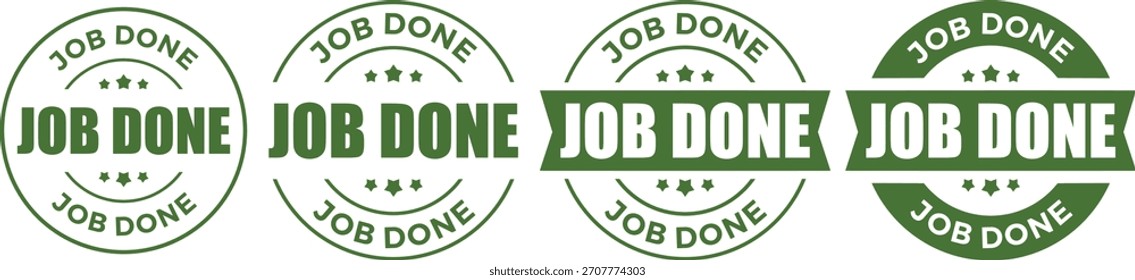 Conjunto de vetor de selo verde Job Done, selo de negócios de sucesso concluído isolado no branco