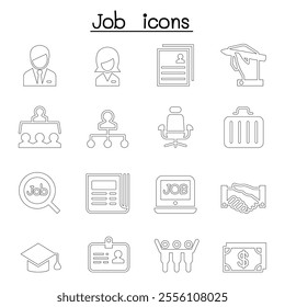Job  Employment icon set in thin line style