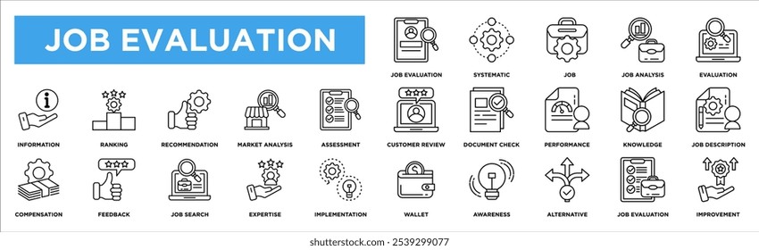 job evaluation Title	
gadget icon collection set. Containing design job evaluation,systematic,job,job analysis,evaluation