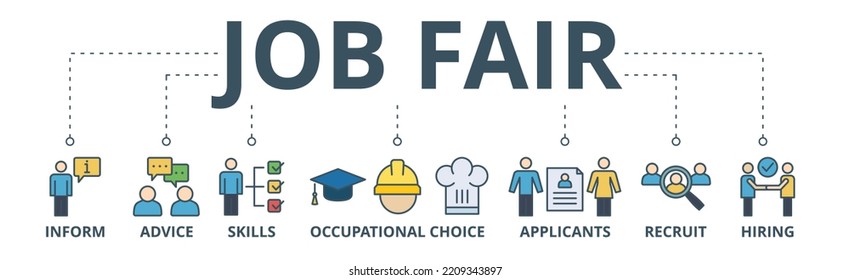 Job Fair Banner Web Icon Vector Illustration Concept For Employee Recruitment And Onboarding Program With An Icon Of The Information, Advice, Skills, Occupational, Applicants, Recruit, And Hiring