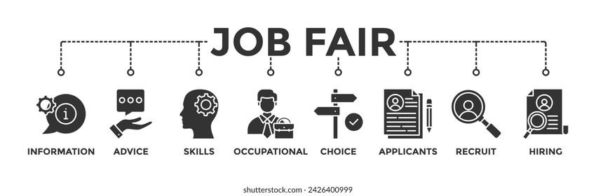 Job fair banner web icon vector illustration concept for employee recruitment and onboarding program with an icon of the information, advice, skills, occupational, applicants, recruit, and hiring