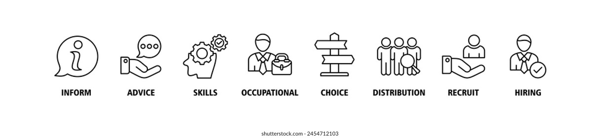 Job fair banner web icon set vector illustration concept for employee recruitment and onboarding program with an icon of the information, advice, skills, occupational, applicants, recruit, and hiring