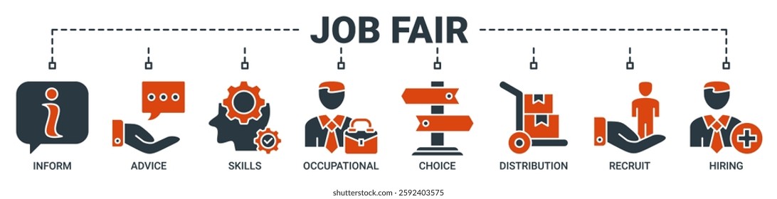 Job fair banner web icon vector illustration concept for employee recruitment and onboarding program with an icon of the information, advice, skills, occupational, applicants, recruit and hiring icons