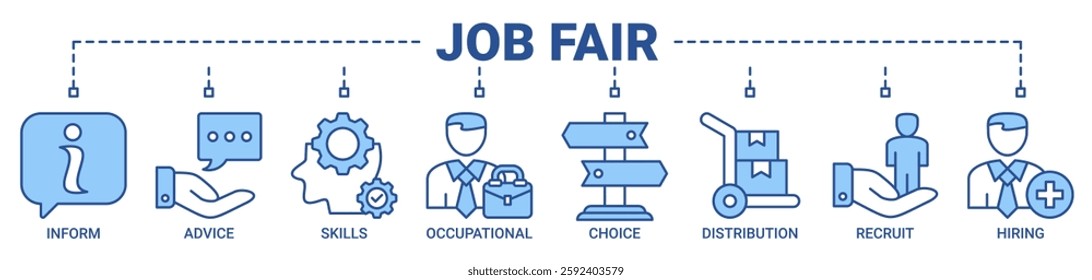 Job fair banner web icon vector illustration concept for employee recruitment and onboarding program with an icon of the information, advice, skills, occupational, applicants, recruit, and hiring