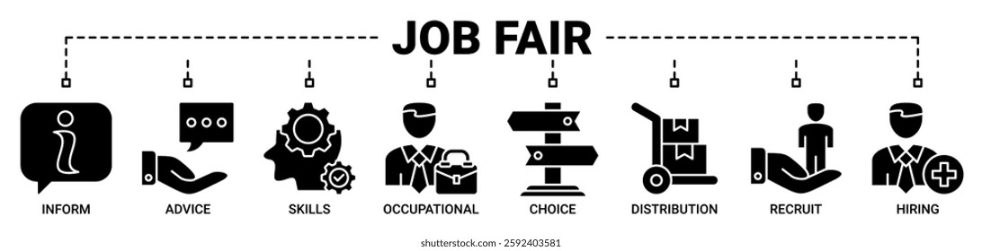 Job fair banner web icon vector illustration concept for employee recruitment and onboarding program with an icon of the information, advice, skills, occupational, applicants, recruit, and hiring icon