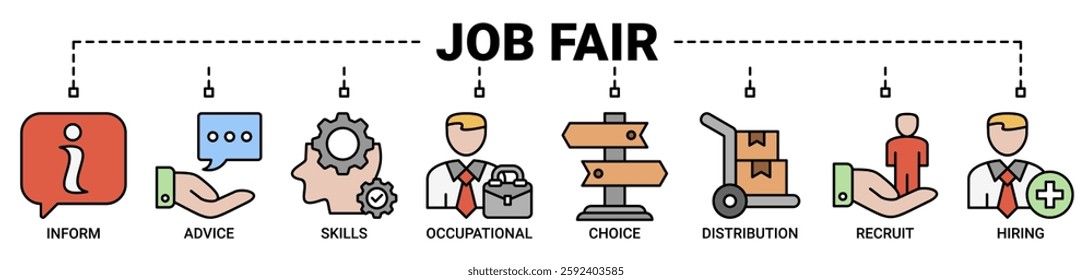 Job fair banner web icon vector illustration concept for employee recruitment and onboarding program with an icon of the information, advice, skills, occupational, applicants, recruit, and hiring icon