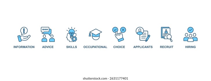 Cargo justo banner ícone web vetor ilustração conceito para recrutamento de funcionários e programa de integração com um ícone das informações, conselhos, habilidades, ocupacional, candidatos, recrutamento e contratação