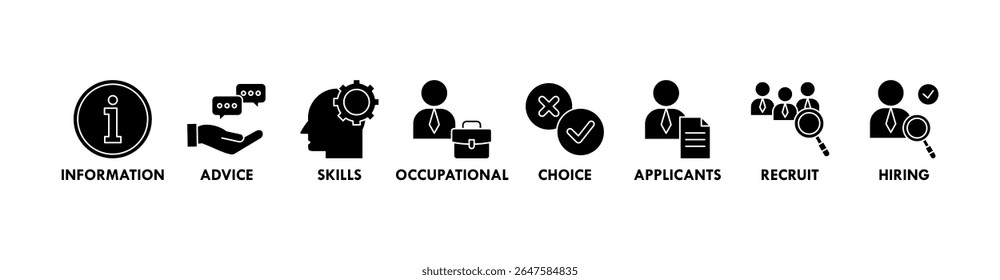 Job fair banner web icon vector illustration concept for employee recruitment and onboarding program with an icon of the information, advice, skills, occupational, applicants, recruit, and hiring