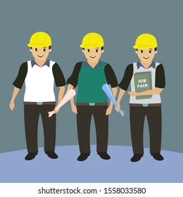 Job fair cartoon illustrations for architects, contractors and other workers