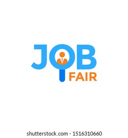 Job Fair Colorful Vector Creative Logo with Human icon inside Magnifier