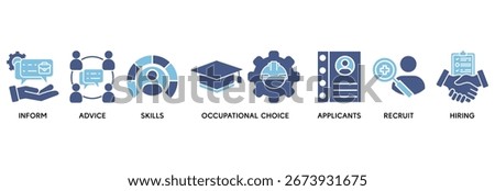 Job fair icon set vector illustration concept relate to employee recruitment and onboarding program with an icon of the information, advice, skills, occupational, applicants, recruit, and hiring
