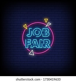 Job Fair Neon Signs Style Text Vector