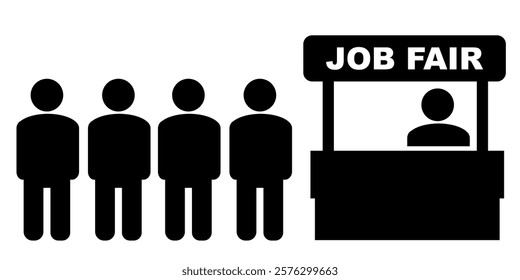 Job fair and job seeker human icon isolated in white background. Clip art people come to job fair from company tennant