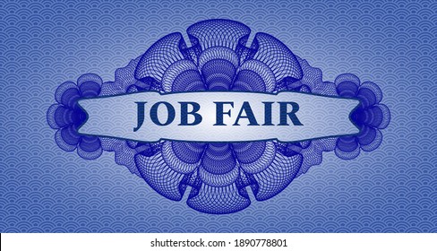 Job fair text inside Linear currency blue japanese style pattern realistic emblem. Geometric delicate background. Illustration. 