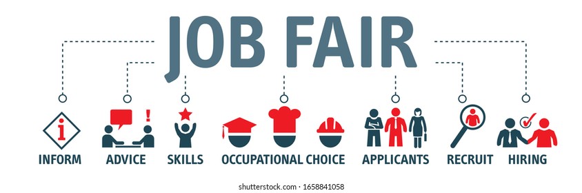 Job fair vector illustration advice, occupational choice job application and hiring concept