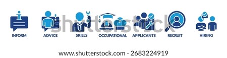 Job fair vector illustration advice, occupational choice job application and hiring concept