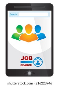 Job finder application screen on tablet screen