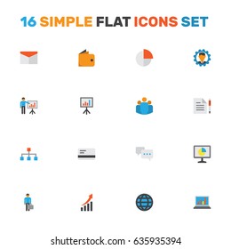 Job Flat Icons Set. Collection Of Envelope, Group, Diagram And Other Elements. Also Includes Symbols Such As Statistics, Statistic, Page.
