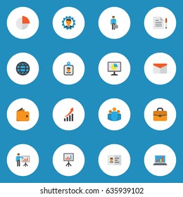 Job Flat Icons Set. Collection Of Pie Bar, Contract, Diagram And Other Elements. Also Includes Symbols Such As Man, Purse, Briefcase.