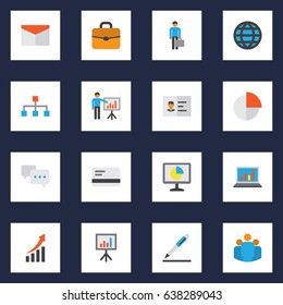 Job Flat Icons Set. Collection Of Presentation Board, Pie Bar, Hierarchy And Other Elements. Also Includes Symbols Such As Structure, Business, Envelope.