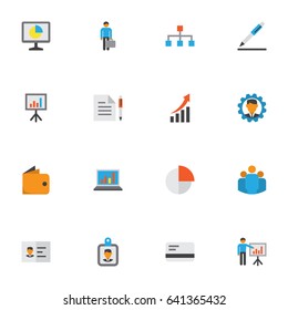 Job Flat Icons Set. Collection Of Contract, Id Badge, Pen And Other Elements. Also Includes Symbols Such As Pen, Statistics, Analytics.