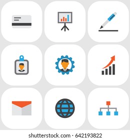 Job Flat Icons Set. Collection Of Developer, Presentation Board, Id Badge And Other Elements. Also Includes Symbols Such As Board, Signing, Pen.