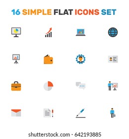 Job Flat Icons Set. Collection Of Pen, Presentation Board, Developer And Other Elements. Also Includes Symbols Such As Manager, Id, Pen.