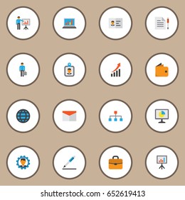 Job Flat Icons Set. Collection Of Contract, Suitcase, Statistics And Other Elements. Also Includes Symbols Such As Billfold, Envelope, Global.