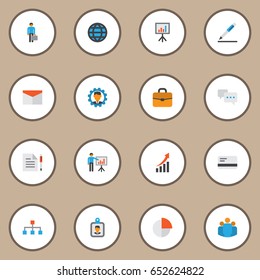 Job Flat Icons Set. Collection Of Developer, Global, Chatting And Other Elements. Also Includes Symbols Such As Badge, Web, Envelope.
