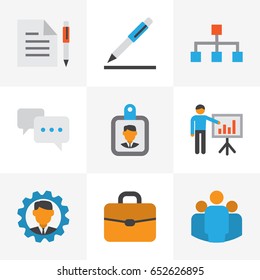 Job Flat Icons Set. Collection Of Group, Suitcase, Id Badge And Other Elements. Also Includes Symbols Such As Manager, Pen, Badge.