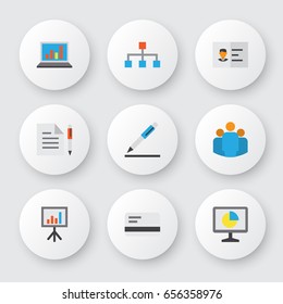 Job Flat Icons Set. Collection Of Presentation Board, Payment, Identification And Other Elements. Also Includes Symbols Such As Bank, Monitor, Signing.