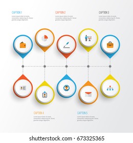 Job Flat Icons Set. Collection Of Id Badge, Hierarchy, Identification And Other Elements. Also Includes Symbols Such As Suitcase, Presentation, Id.