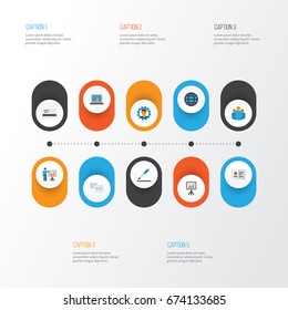 Job Flat Icons Set. Collection Of Payment, Pen, Developer And Other Elements. Also Includes Symbols Such As Global, Presentation, Conversation.
