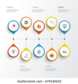 Job Flat Icons Set. Collection Of Statistics, Pie Bar, Billfold And Other Elements. Also Includes Symbols Such As Chart, Chatting, Briefcase.