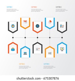 Job Flat Icons Set. Collection Of Statistics, Identification, Diagram And Other Elements. Also Includes Symbols Such As Statistic, Card, Envelope.