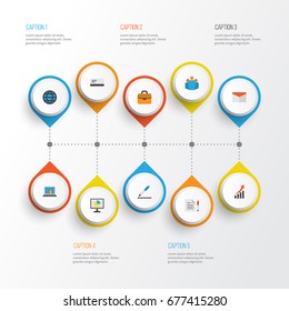 Job Flat Icons Set. Collection Of Global, Group, Envelope And Other Elements. Also Includes Symbols Such As Letter, Payment, Page.