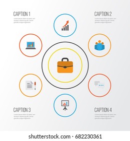 Job Flat Icons Set. Collection Of Presentation Board, Chatting, Diagram And Other Elements. Also Includes Symbols Such As Contract, Presentation, Group.