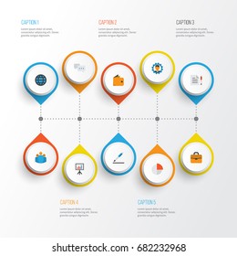 Job Flat Icons Set. Collection Of Global, Pen, Billfold And Other Elements. Also Includes Symbols Such As Graph, Presentation, Unity.