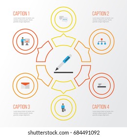 Job Flat Icons Set. Collection Of Work Man, Pen, Presenting Man And Other Elements. Also Includes Symbols Such As Message, Hierarchy, Payment.