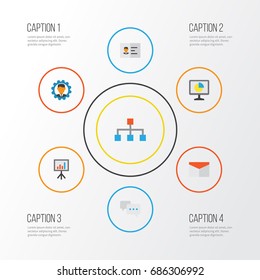Job Flat Icons Set. Collection Of Developer, Hierarchy, Statistics And Other Elements. Also Includes Symbols Such As Id, Developer, Envelope.
