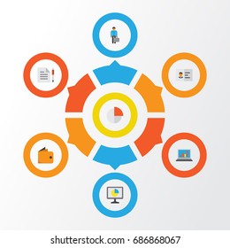 Job Flat Icons Set. Collection Of Identification, Work Man, Contract And Other Elements. Also Includes Symbols Such As Graph, Wallet, Page.