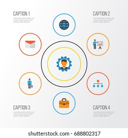 Job Flat Icons Set. Collection Of Developer, Suitcase, Work Man And Other Elements. Also Includes Symbols Such As Presentation, Envelope, Business.