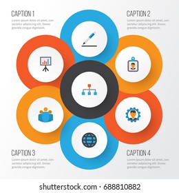 Job Flat Icons Set. Collection Of Presentation Board, Developer, Id Badge And Other Elements. Also Includes Symbols Such As Contract, Structure, Global.
